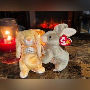 🐰 TY Beanie Babies Bunny Pair Nibbly & Grace 1998 2000 Plush